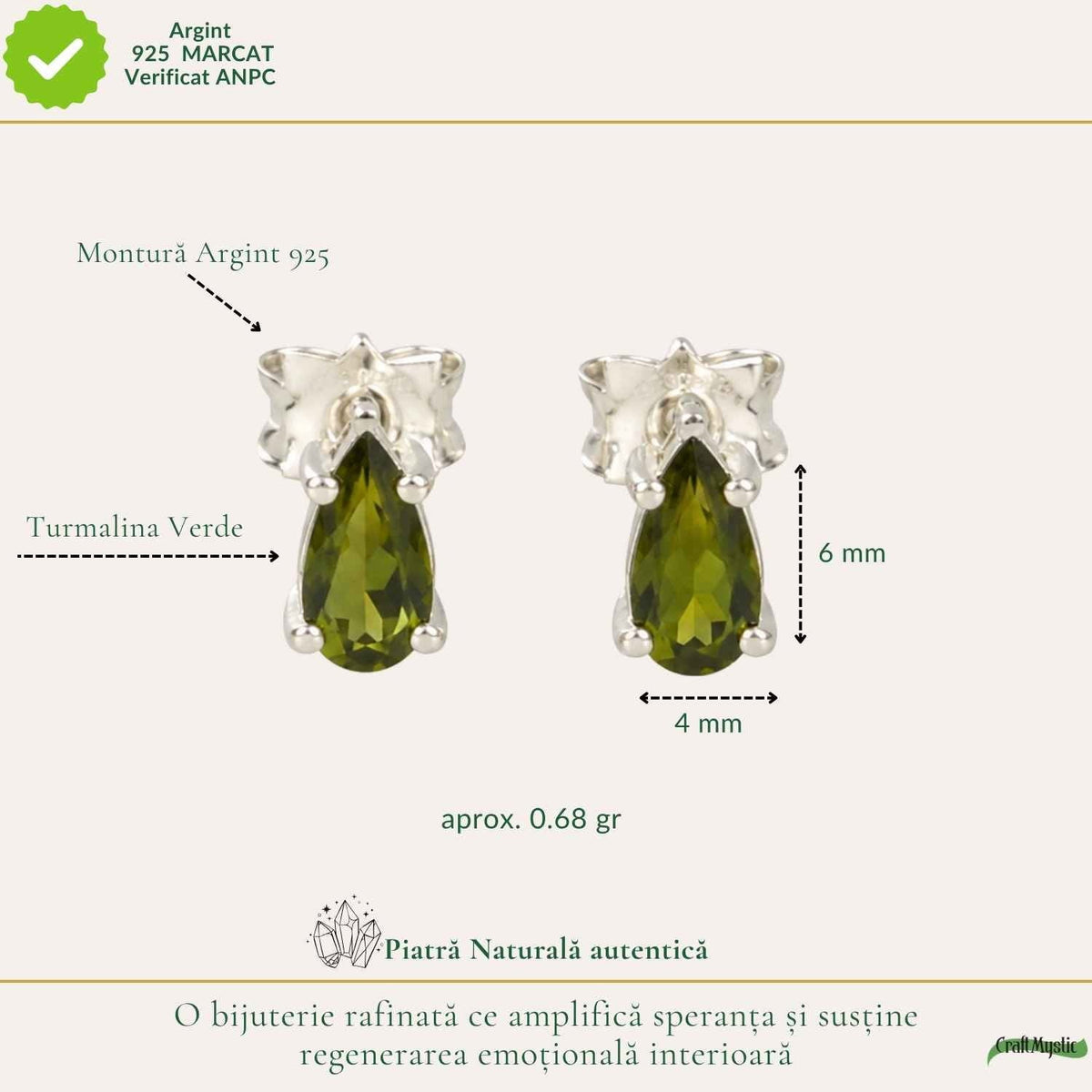 Cercei cu Turmalină Verde, Argint 925 – CraftMystic