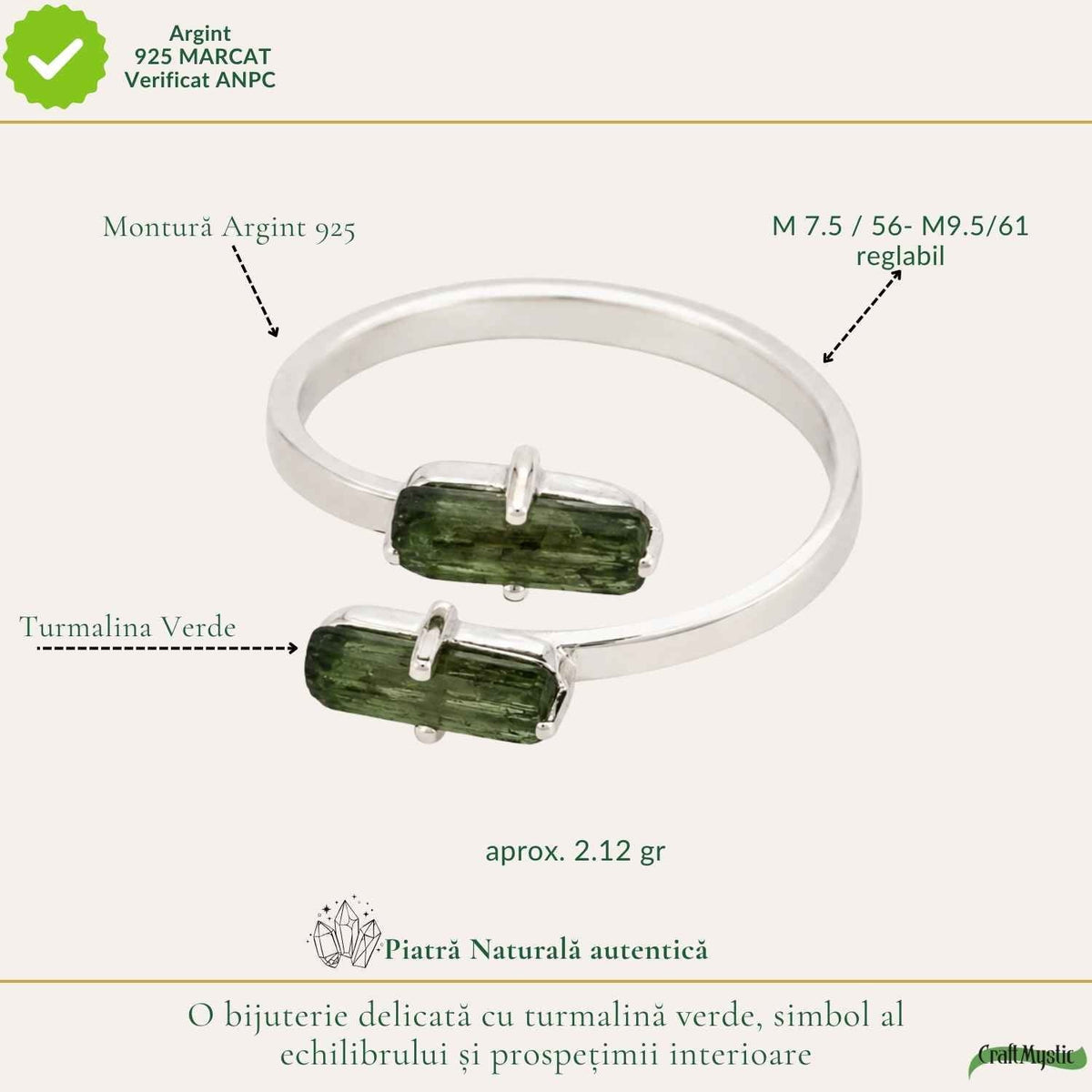Inel cu Turmalină Verde, Argint 925 – CraftMystic