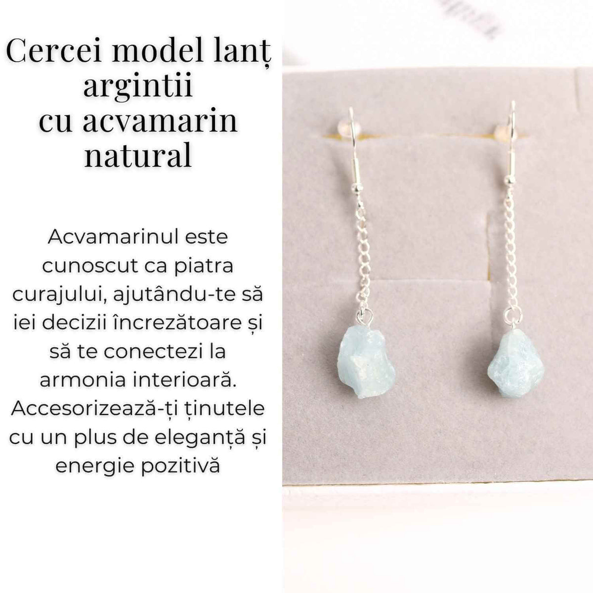 Cercei cu Lant argintiu si Varf de Acvamarin – Calm si Eleganta