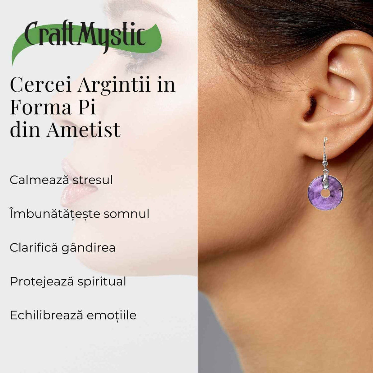 Cercei Argintii Ametist Forma Pi - Calm si Claritate Mentala