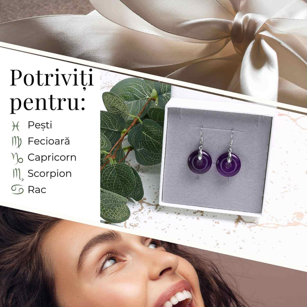 Cercei Argintii Ametist Forma Pi - Calm si Claritate Mentala