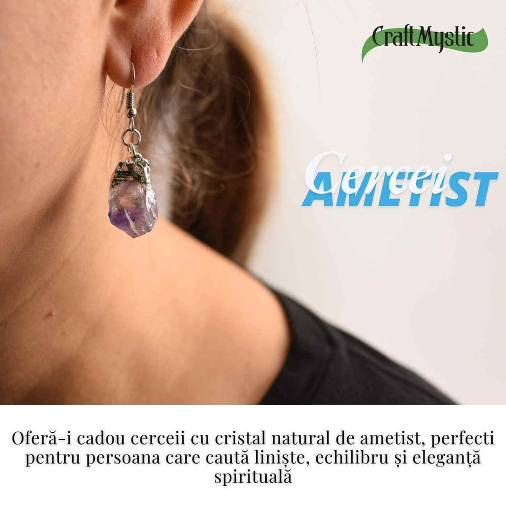 Cercei argintii cu Ametist Brut, argintii – Claritate si protectie spirituala