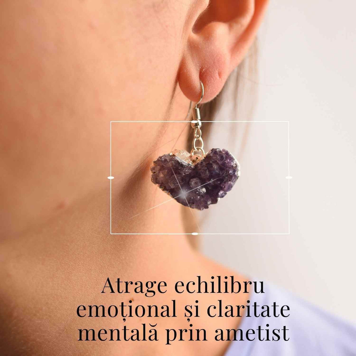 Cercei Argintii cu Ametist Druzy Natural, Forma Inima