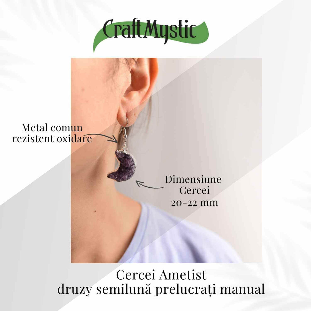 Cercei Argintii cu Ametist Druzy Natural Semilună