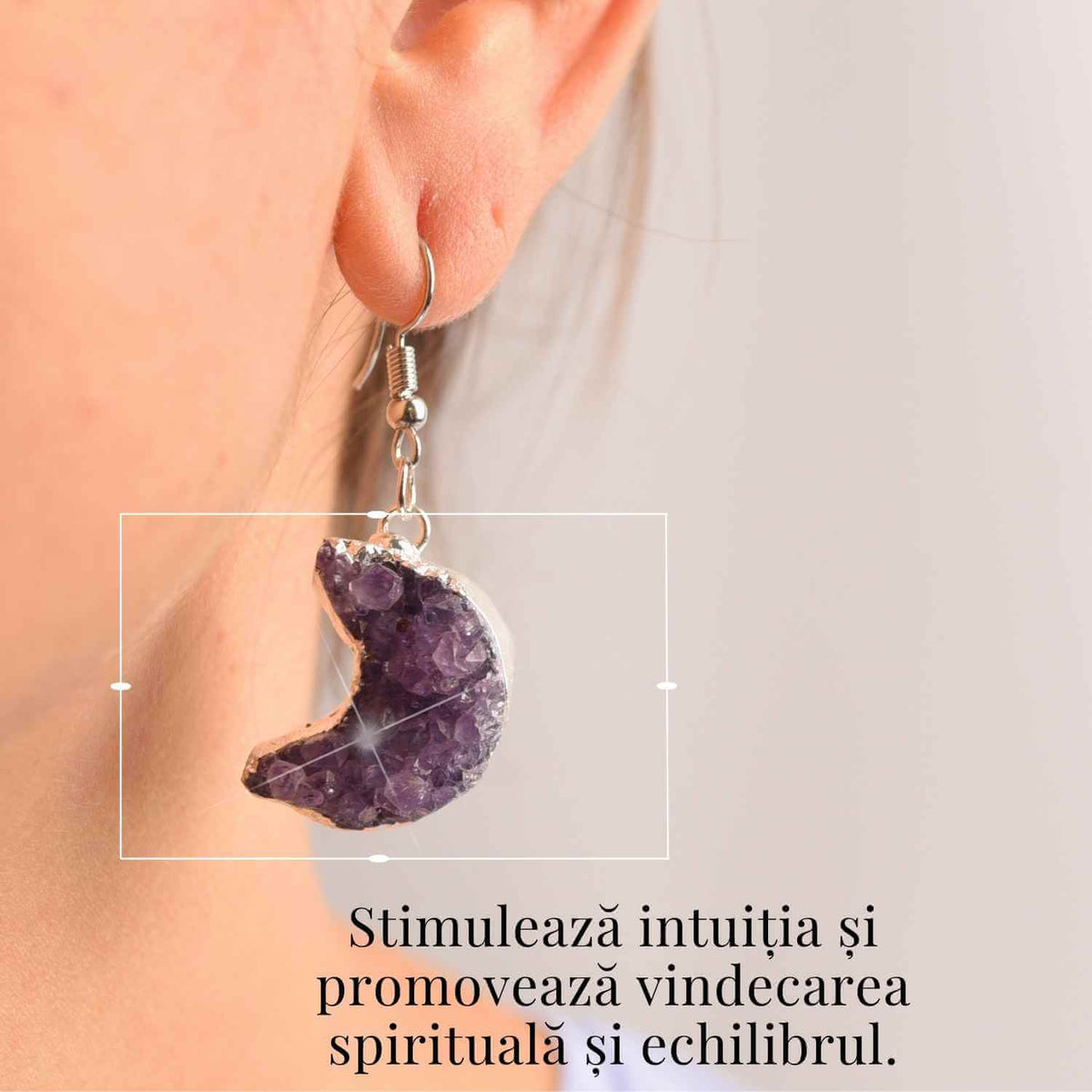 Cercei Argintii cu Ametist Druzy Natural Semilună