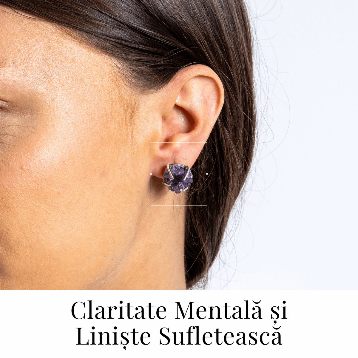 Cercei cu Cristal de Ametist Druzy – Inchidere pe Tija cu Opritor