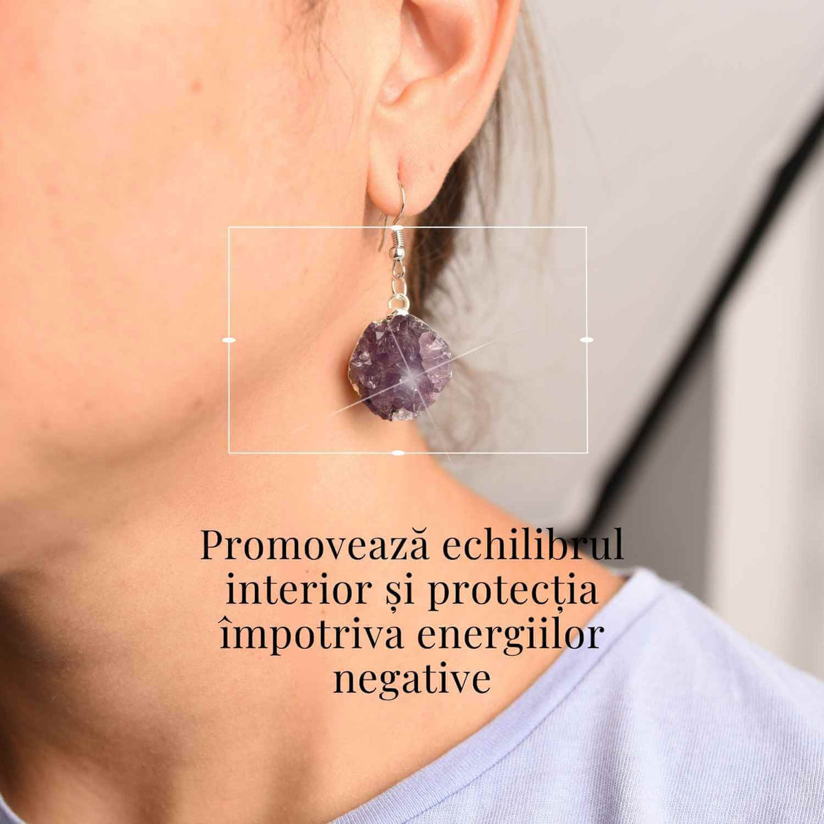Cercei Argintii cu Ametist Druzy Natural Rotund