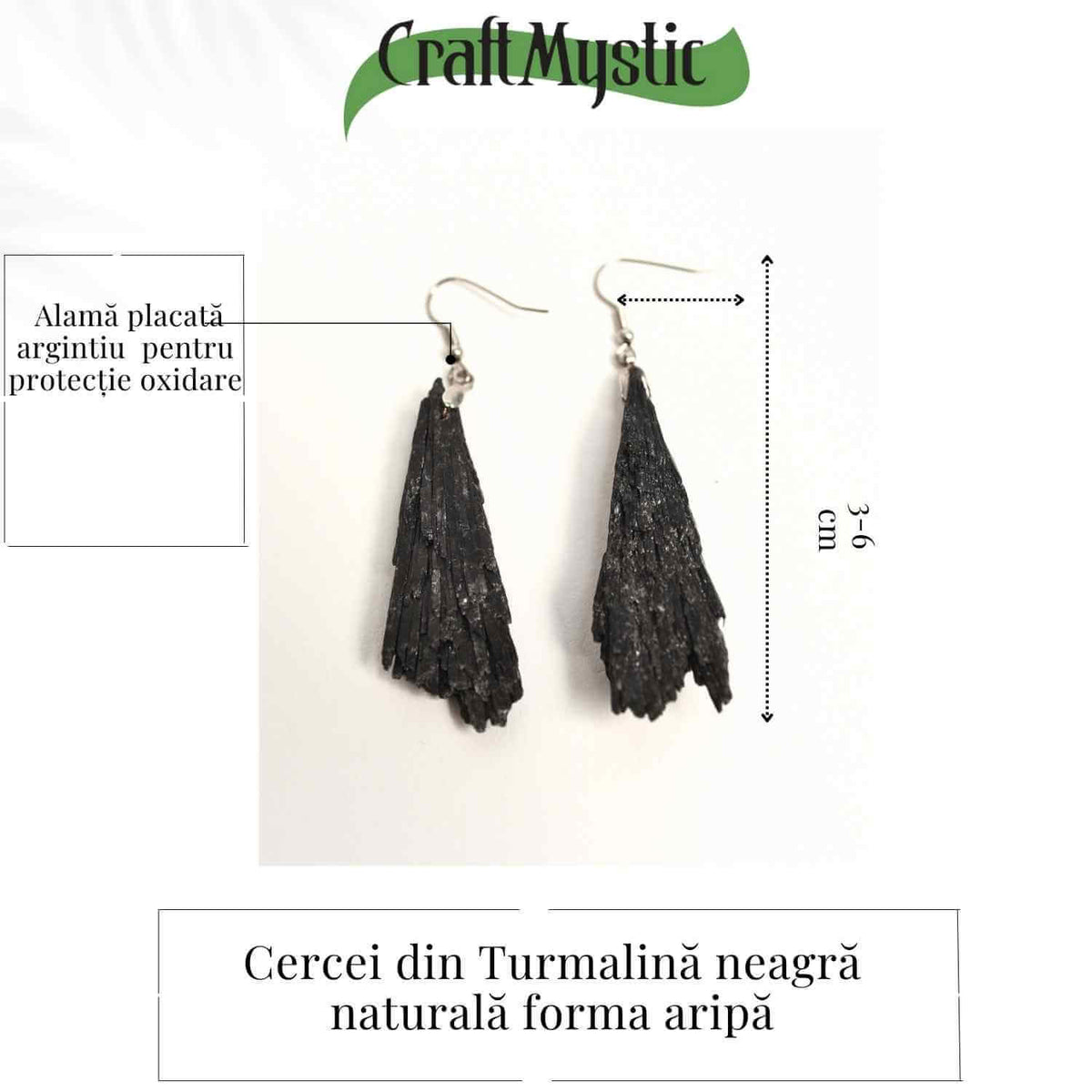 Cercei cu Turmalina Neagra model Aripa – Protectie si Eleganta Naturala