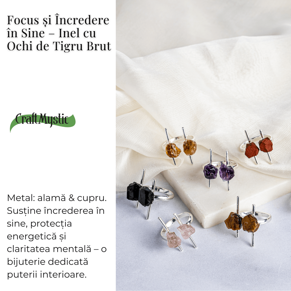 Focus si incredere in sine – Inel argintiu cu ochi de tigru brut
