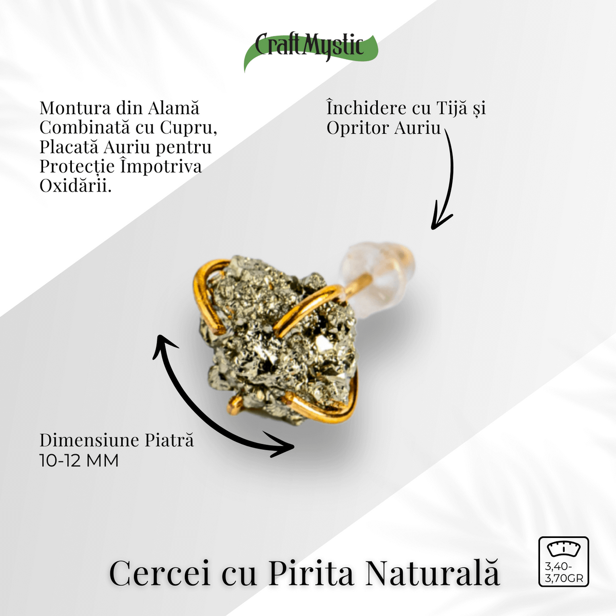 Bijuterie pentru succes si vitalitate – Cercei aurii cu Pirita naturala