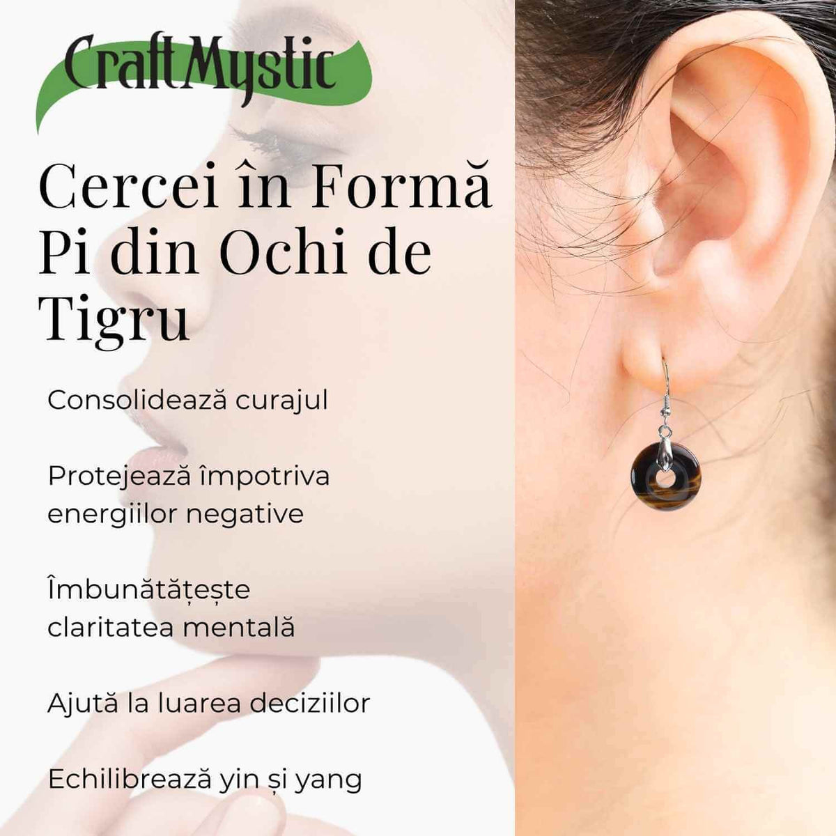Cercei Argintii Ochi de Tigru Forma Pi - Protectie si Incredere