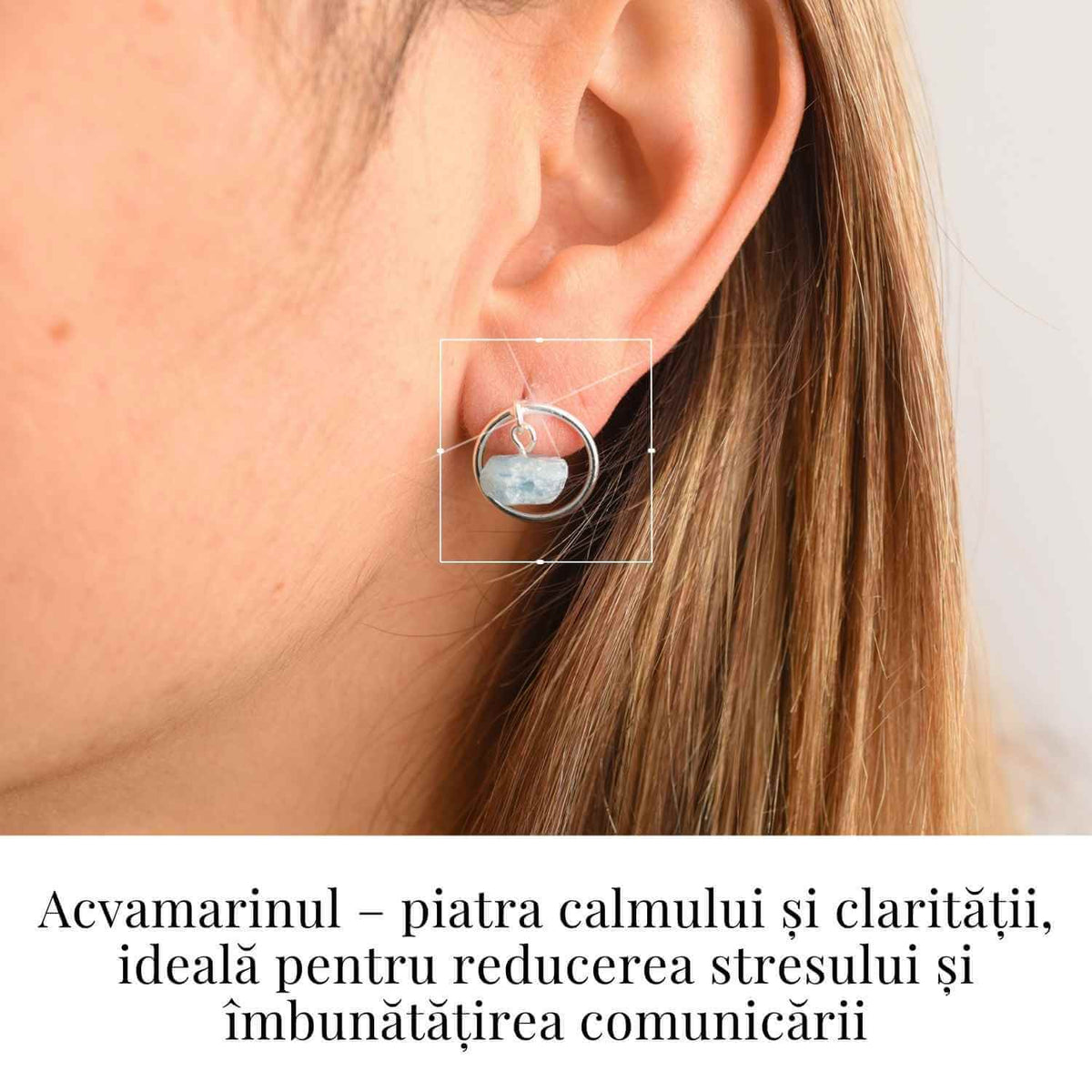 Cercei model sferic cu Acvamarin Brut – Calm si Claritate Mentala