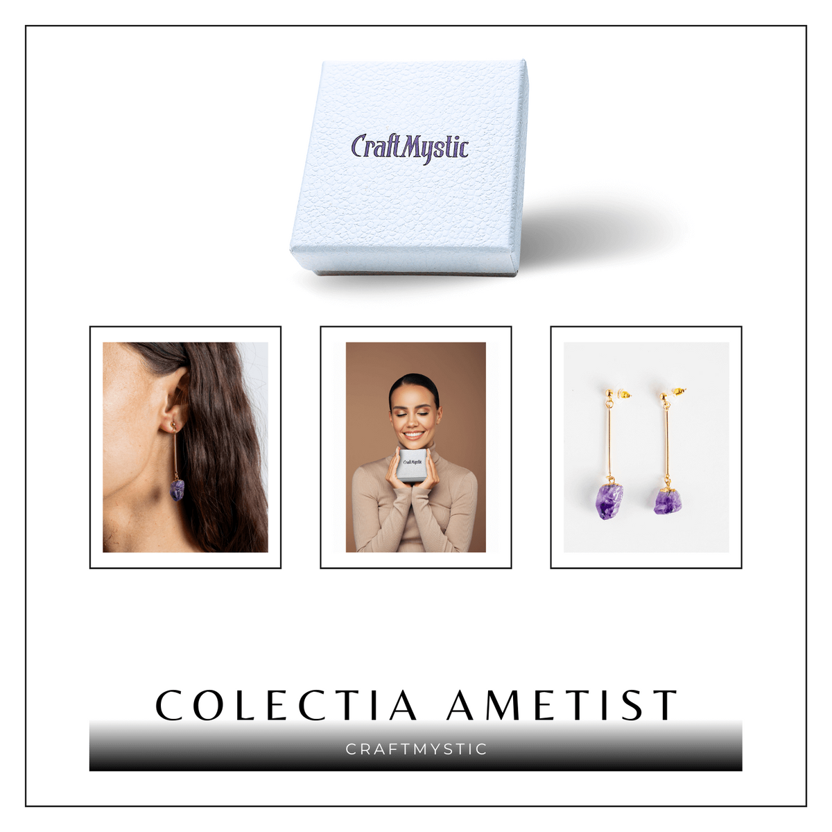 Cercei Aurii Lungii cu Ametist Brut Natural – Eleganta si Protectie Spirituala