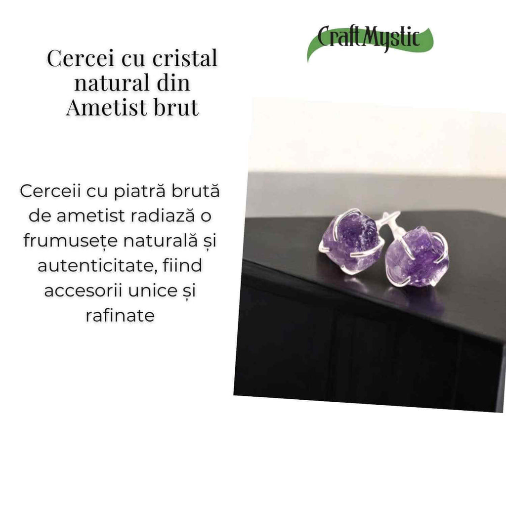Cercei cu Ametist Brut inchidere pe tija cu opritor – Energie Pozitiva si Echilibru Interior