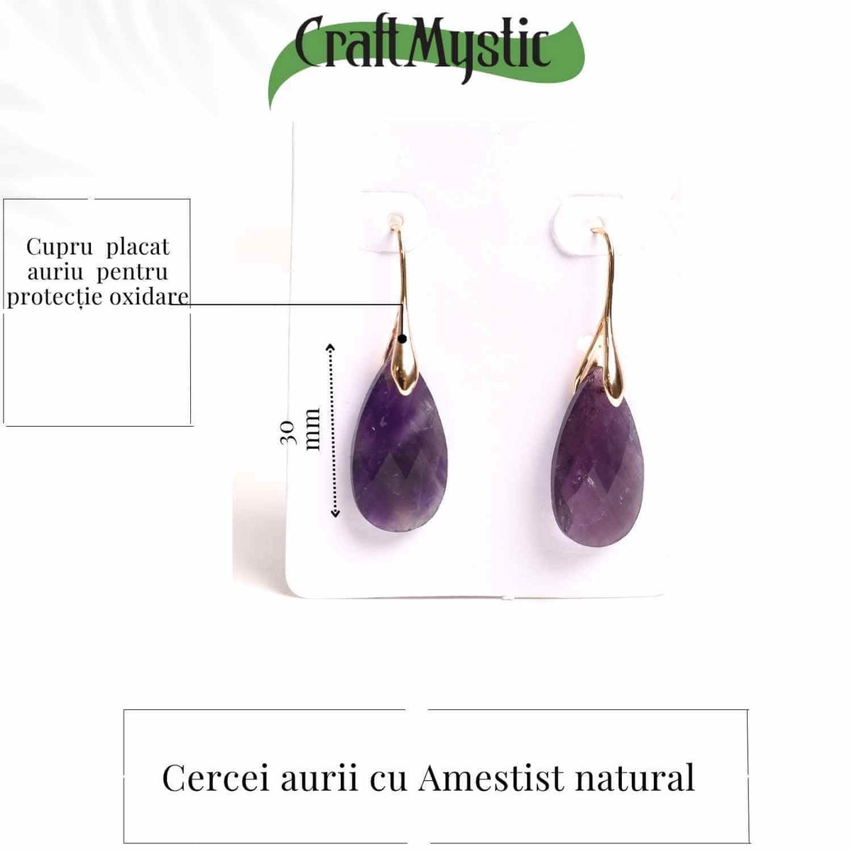 Cercei Aurii eleganti cu Ametist natural Fatetat – Eleganta si Calm Interioar