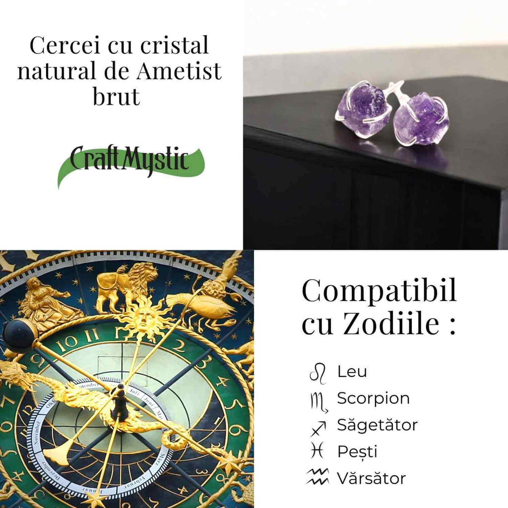 Cercei cu Ametist Brut inchidere pe tija cu opritor – Energie Pozitiva si Echilibru Interior