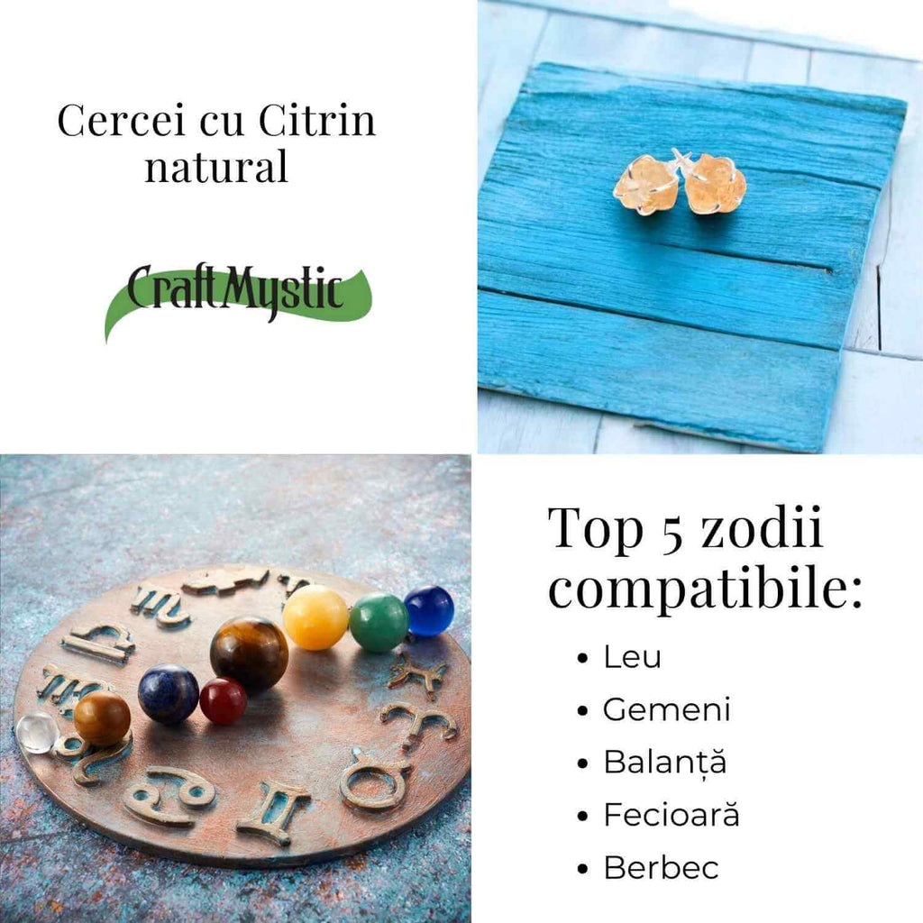 Cercei cu Citrin Brut Inchidere tija cu opritor – Energie Pozitiva si Abundenta