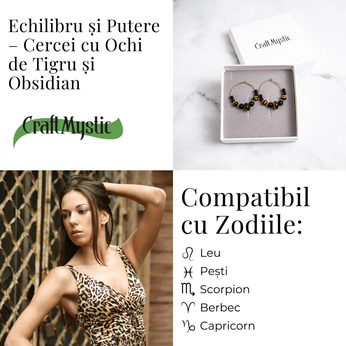 Echilibru si Putere – Cercei cu Ochi de Tigru si Obsidian