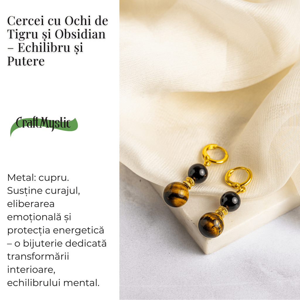 Echilibru si Putere – Cercei cu Ochi de Tigru si Obsidian