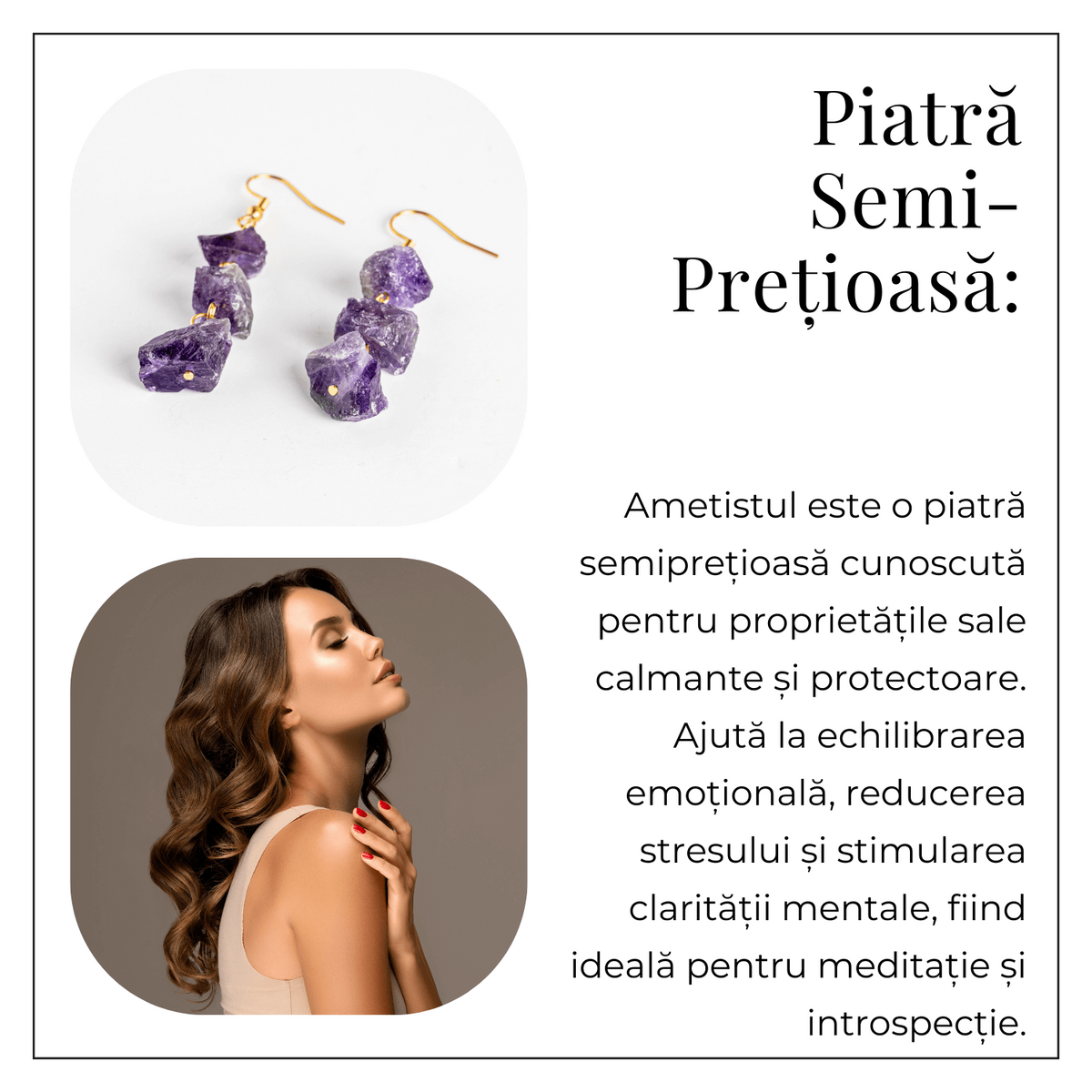 Cercei Aurii cu Triplu Piatra Ametist Brut Natural – Energie, Stil si Unicitate