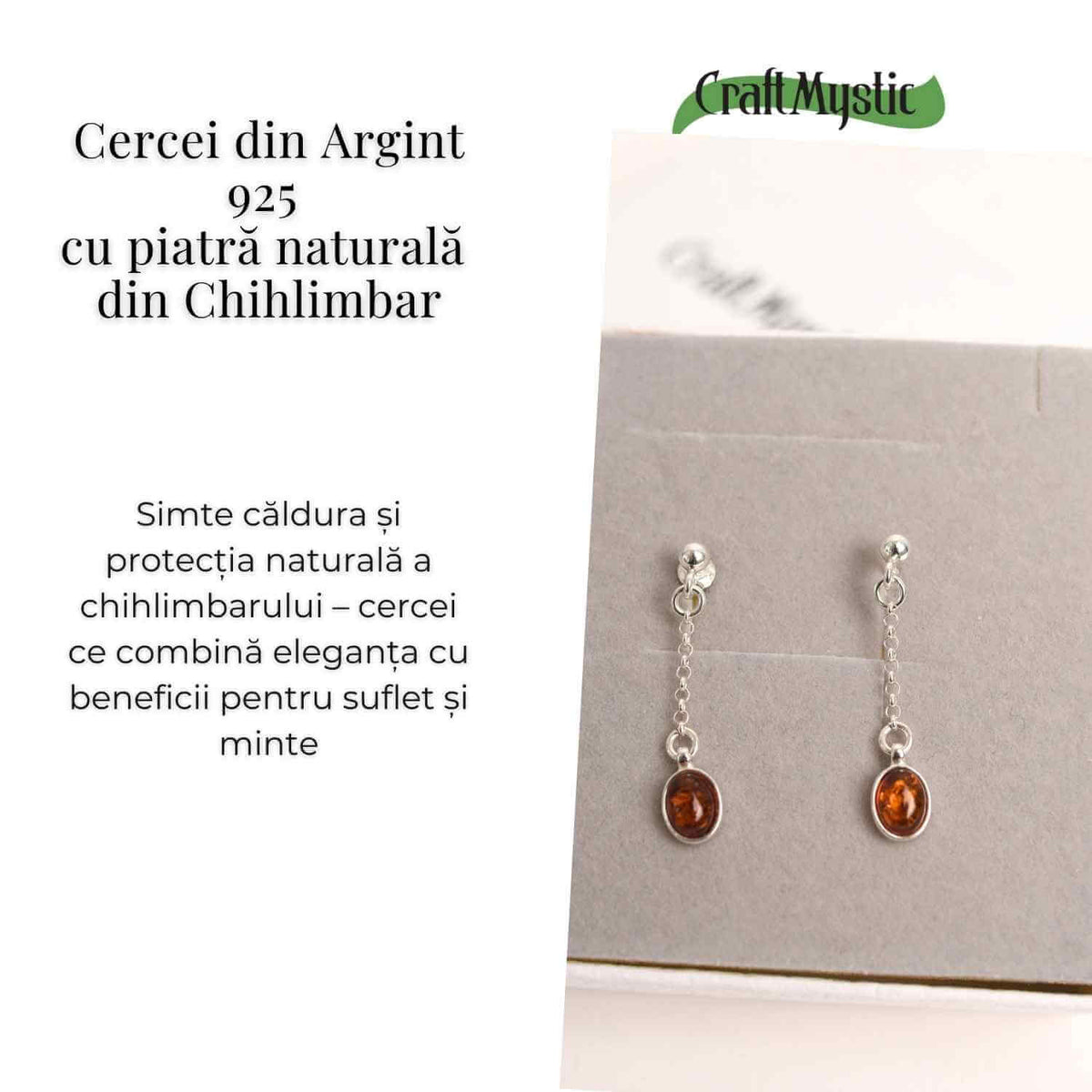 Cercei lungi din argint 925 cu chihlimbar natural – Energie si Rafinament