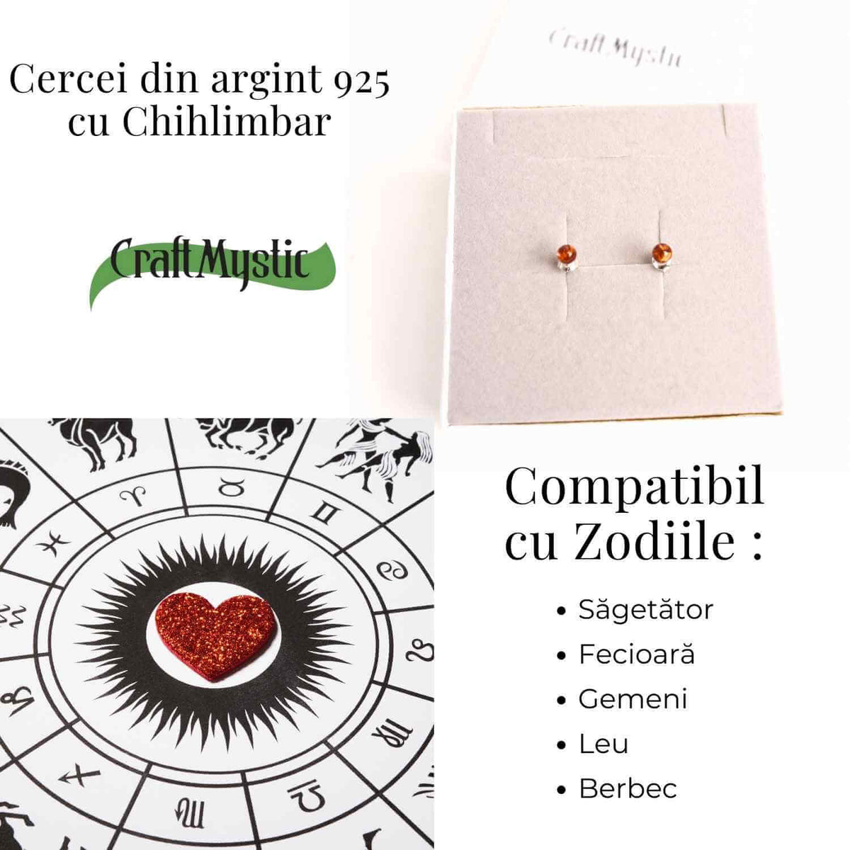 Cercei Argint 925 cu Chihlimbar Bobita
