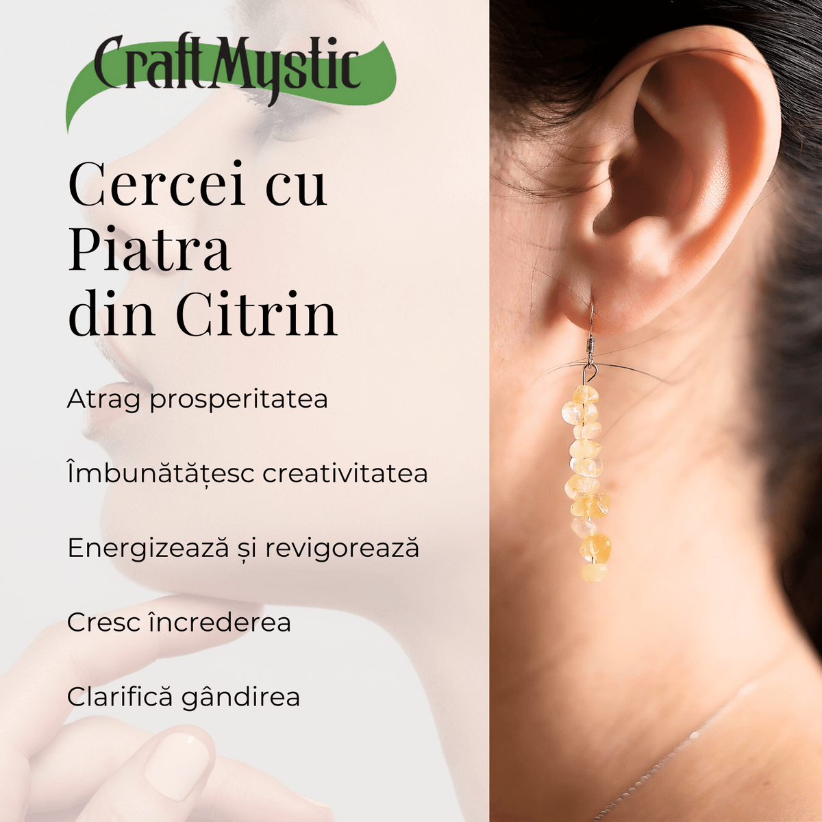 Cercei Lungi cu Pietre Semipretioase de Citrin Natural si Elemente din Alama, Bijuterii Aurii pentru Femei