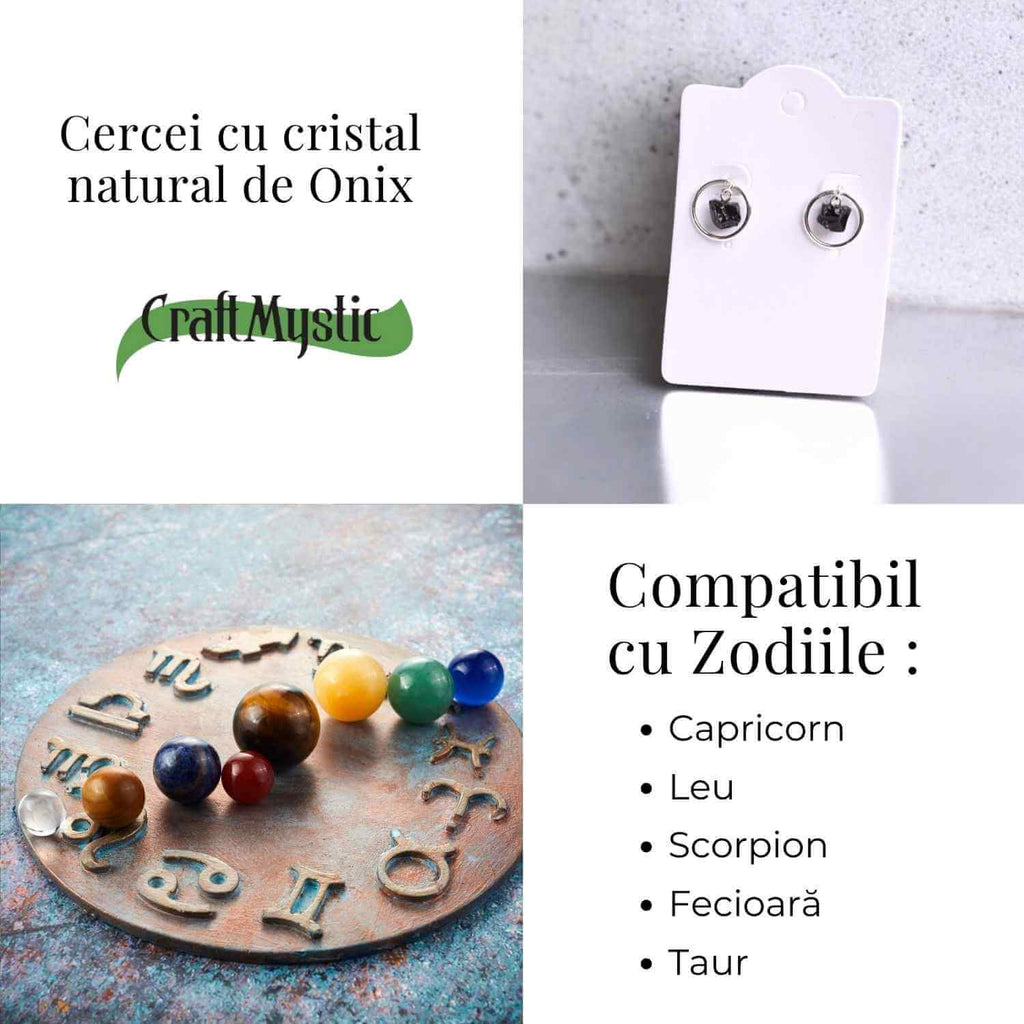 Cercei cu Onix Brut Sferic inchidere pe tija cu opritor – Protectie si Eleganta Naturala