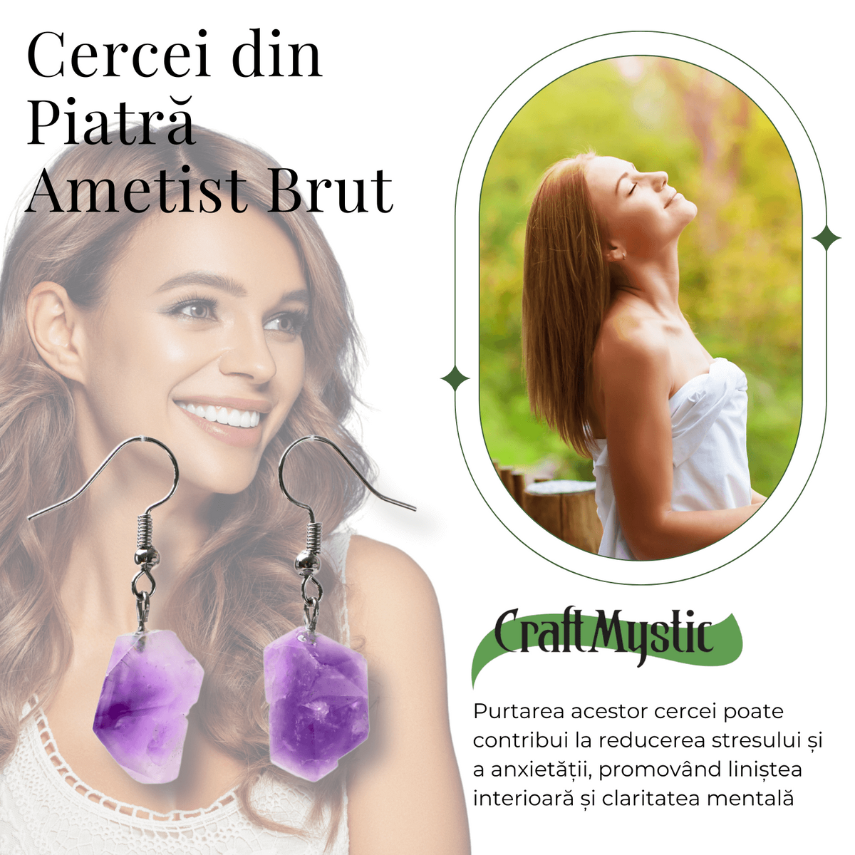 Cercei Argintii cu Ametist Natural Brut in Forma Neregulata