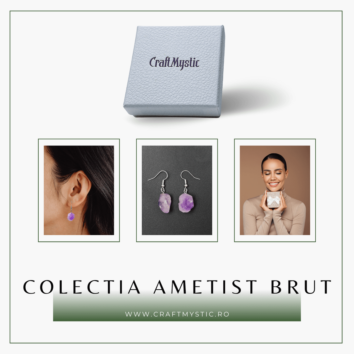 Cercei Argintii cu Ametist Natural Brut in Forma Neregulata