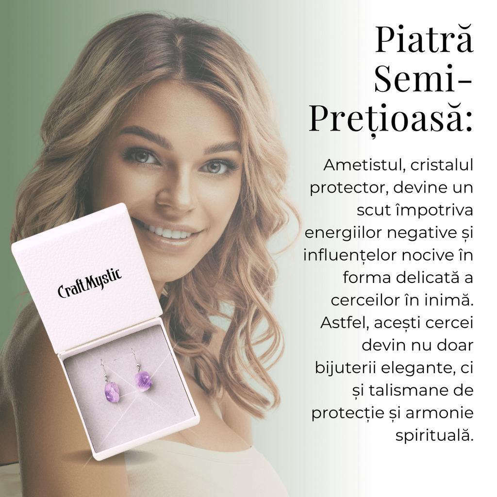 Cercei Argintii cu Ametist Natural Brut in Forma Neregulata