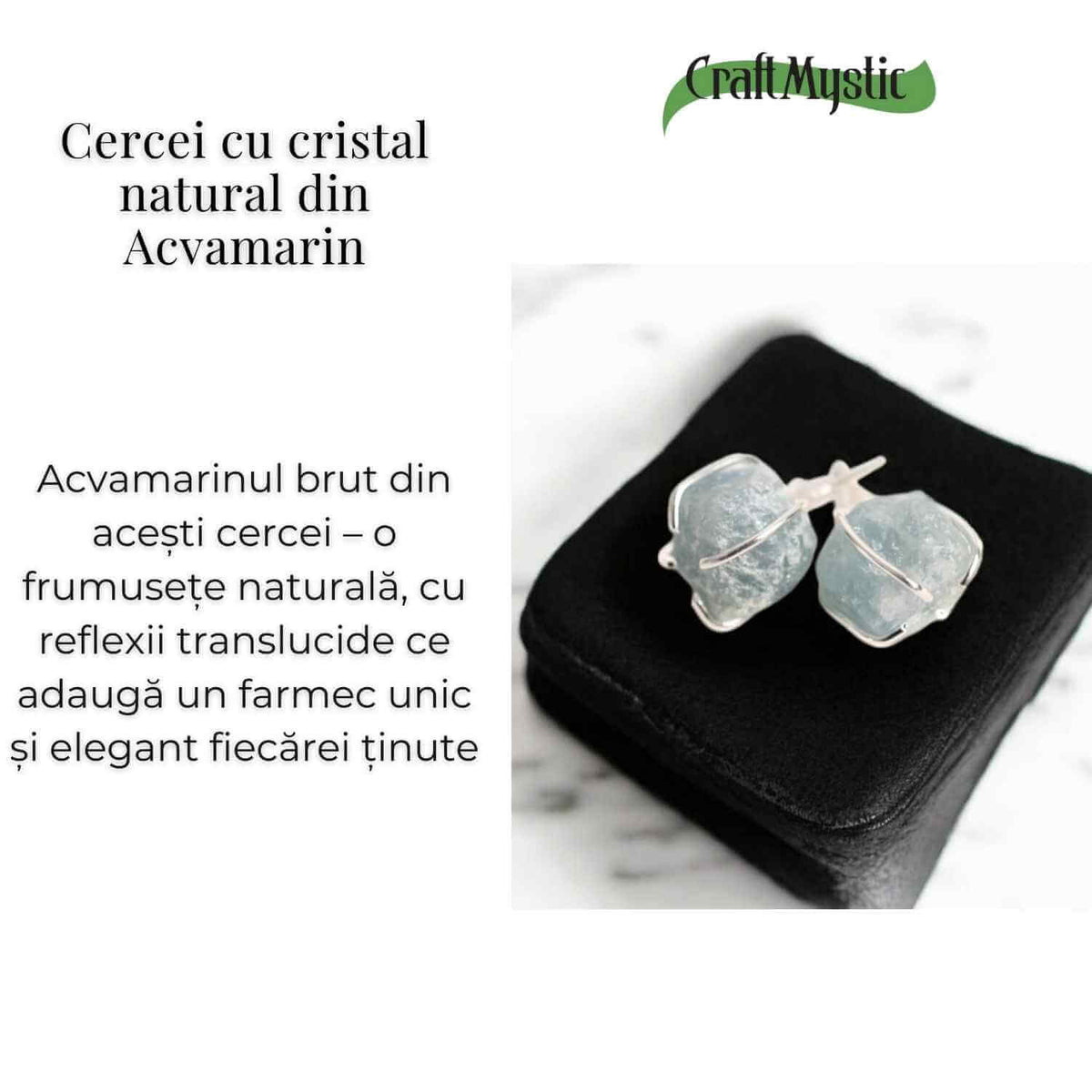 Cercei cu Acvamarin Brut Inchidere Tija cu opritor – Calm si Echilibru pentru Zilnic