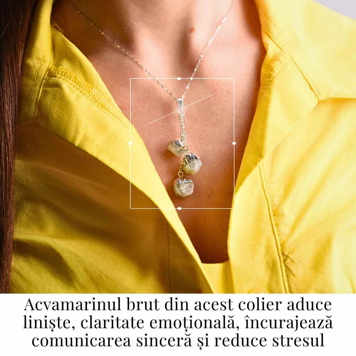 Colier cu lant argint 925 si pandantiv argintiu cu 3 pietre de Acvamarin – Calm si Eleganta