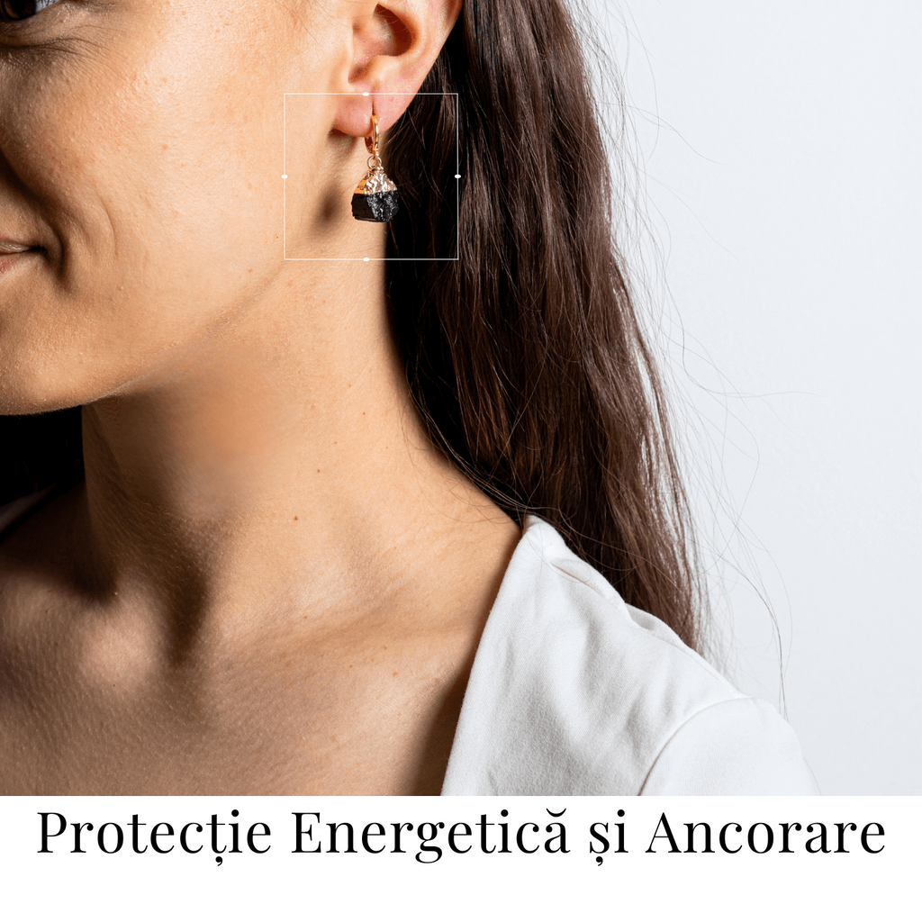 Cercei Aurii cu Turmalina Bruta Naturala – Protectie Energetica