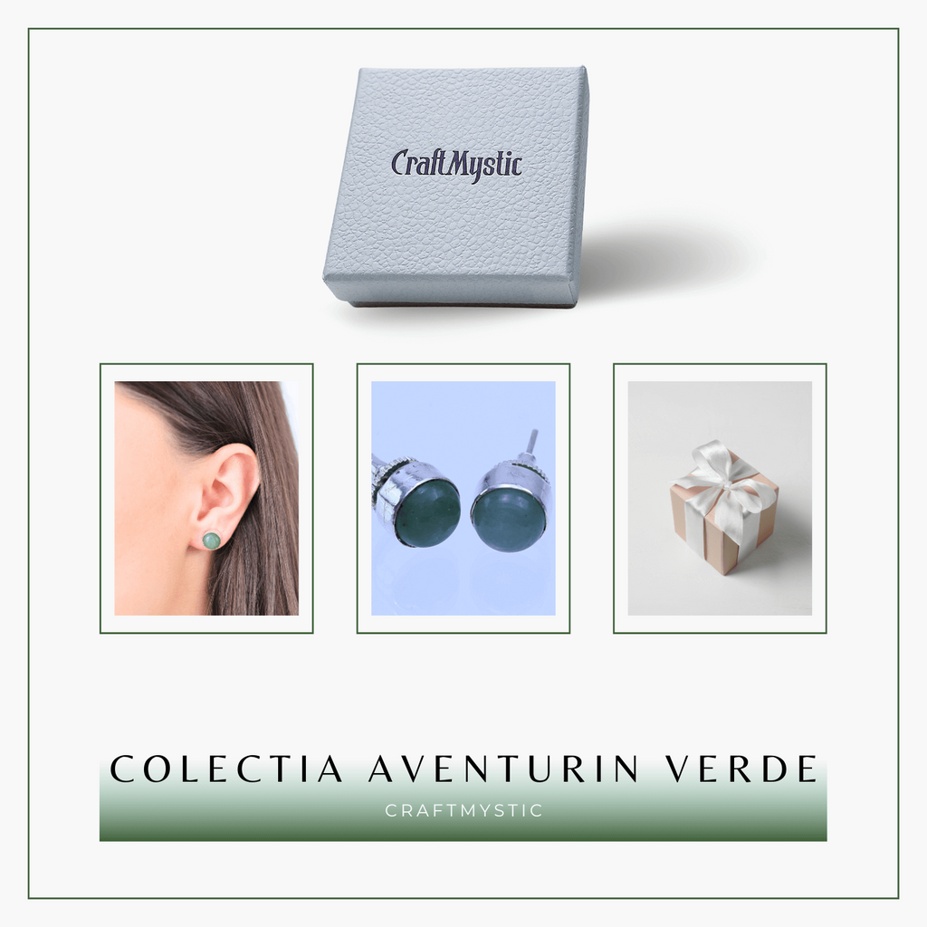 Cercei Eleganti cu Aventurin verde Natural, inchidere pe surub, pentru echilibru si noroc