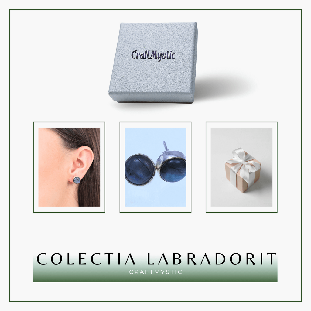 Cercei Eleganti cu piatra Labradorit Natural, inchidere pe surub, pentru echilibru si protectie