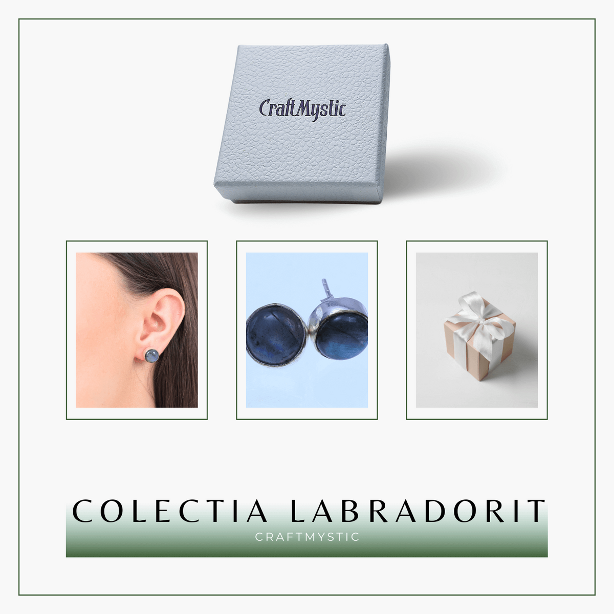 Cercei Eleganti cu piatra Labradorit Natural, inchidere pe surub, pentru echilibru si protectie