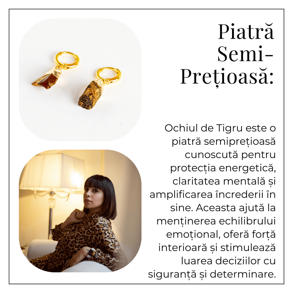 Cercei Aurii cu Ochi de Tigru Brut Natural – Putere si Protectie