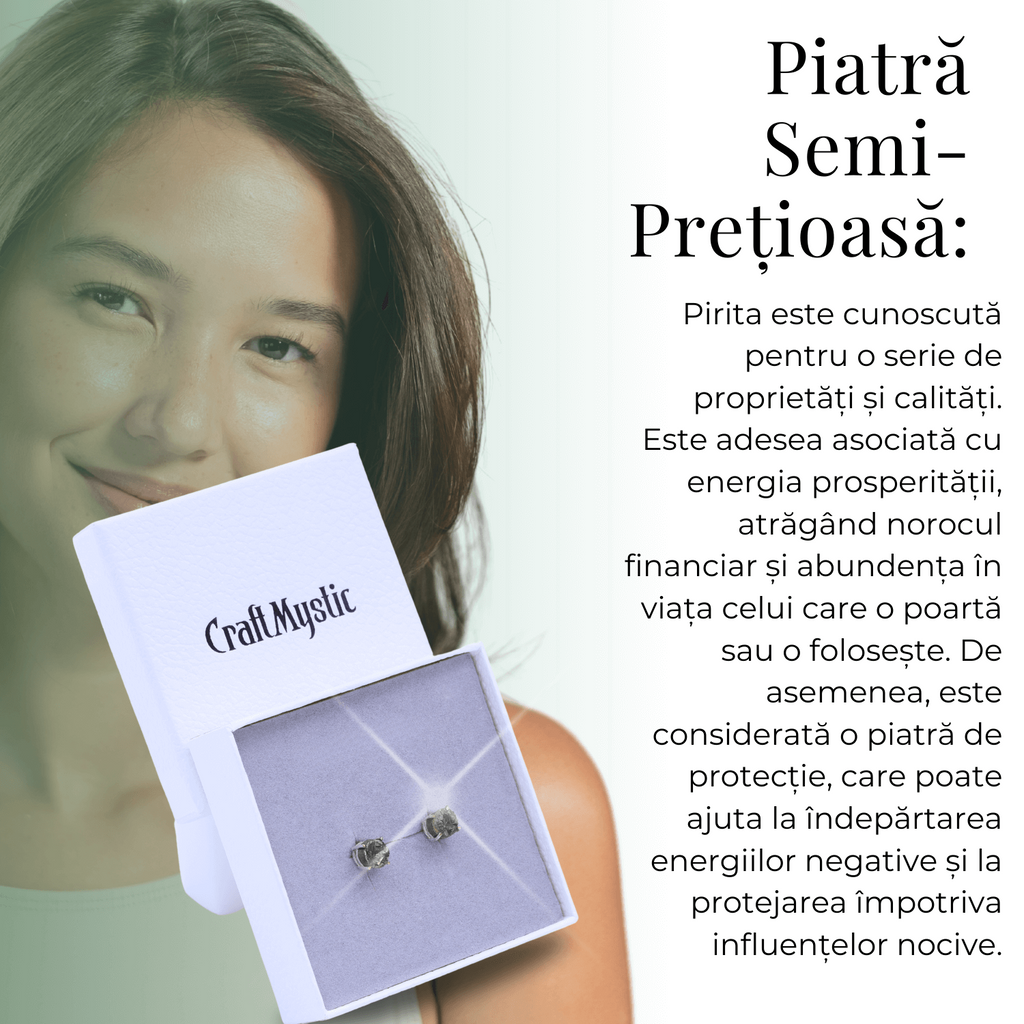Cercei Eleganti cu Pirita Naturala, inchidere pe surub, pentru protectie si noroc