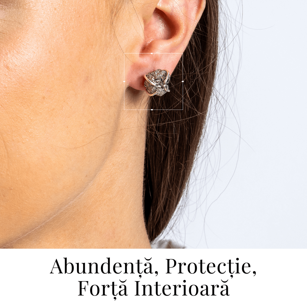 Cercei argintii cu Pirita bruta – Abundenta, incredere si protectie energetica