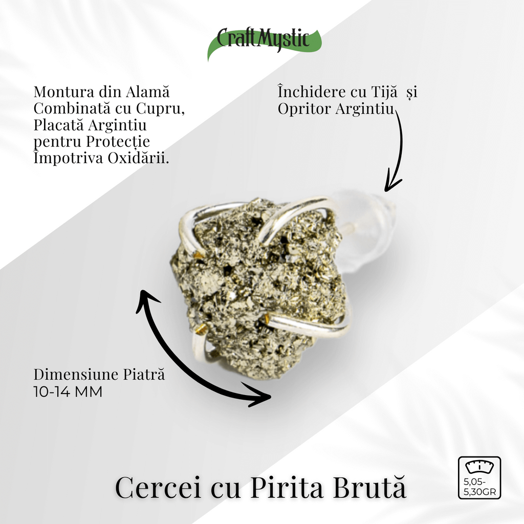 Cercei argintii cu Pirita bruta – Abundenta, incredere si protectie energetica