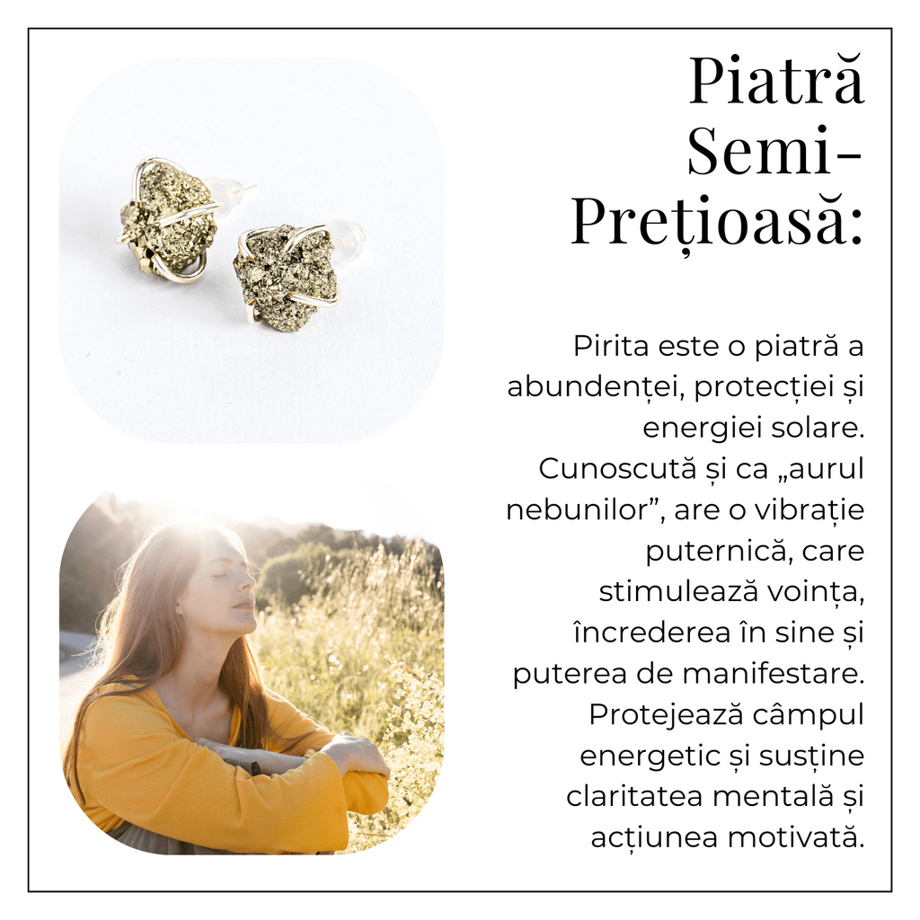 Cercei argintii cu Pirita bruta – Abundenta, incredere si protectie energetica