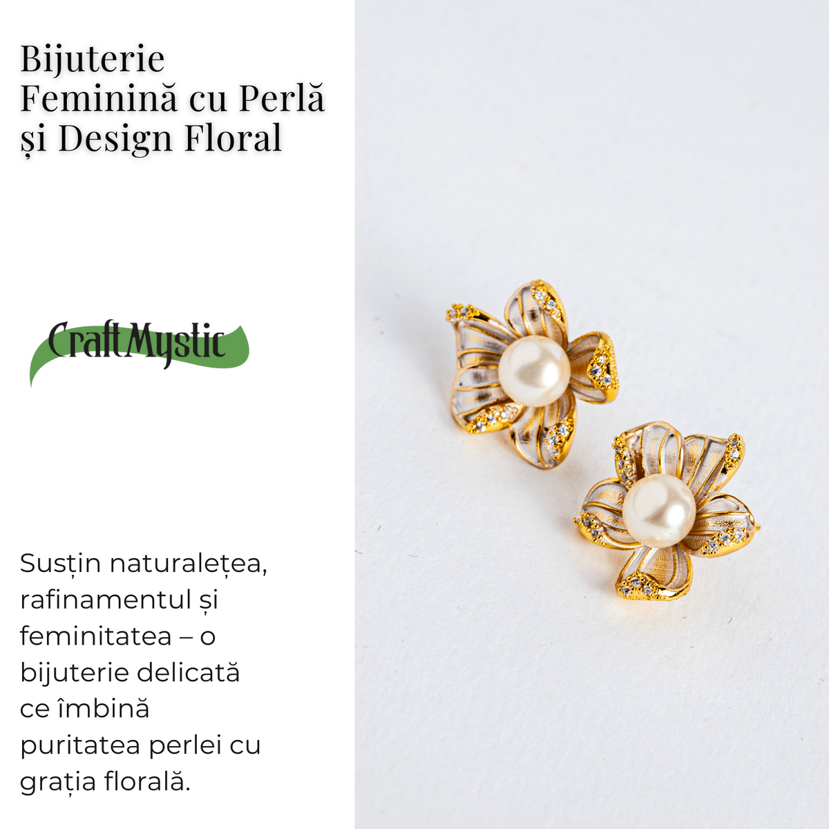 Floare de lumina – Cercei cu perla naturala si design floral
