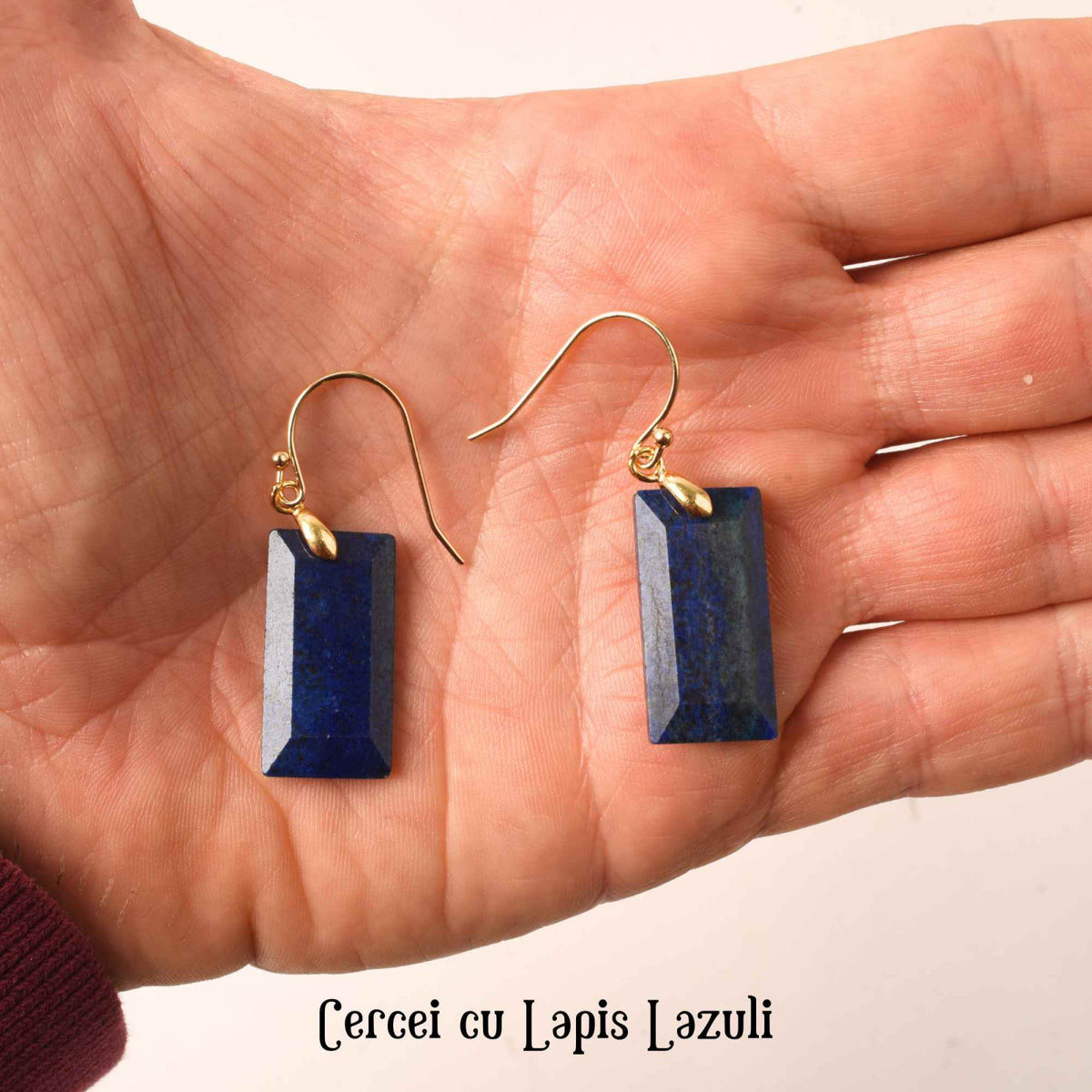 Cercei cu Pietre Semipretioase Lapis Lazuli forma dreptunghiulara Pentru intelepciune, claritate mentala