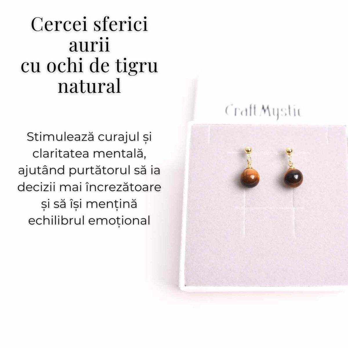 Cercei Ochi de Tigru Biluta 10 mm - Protectie si Eleganta Aurie