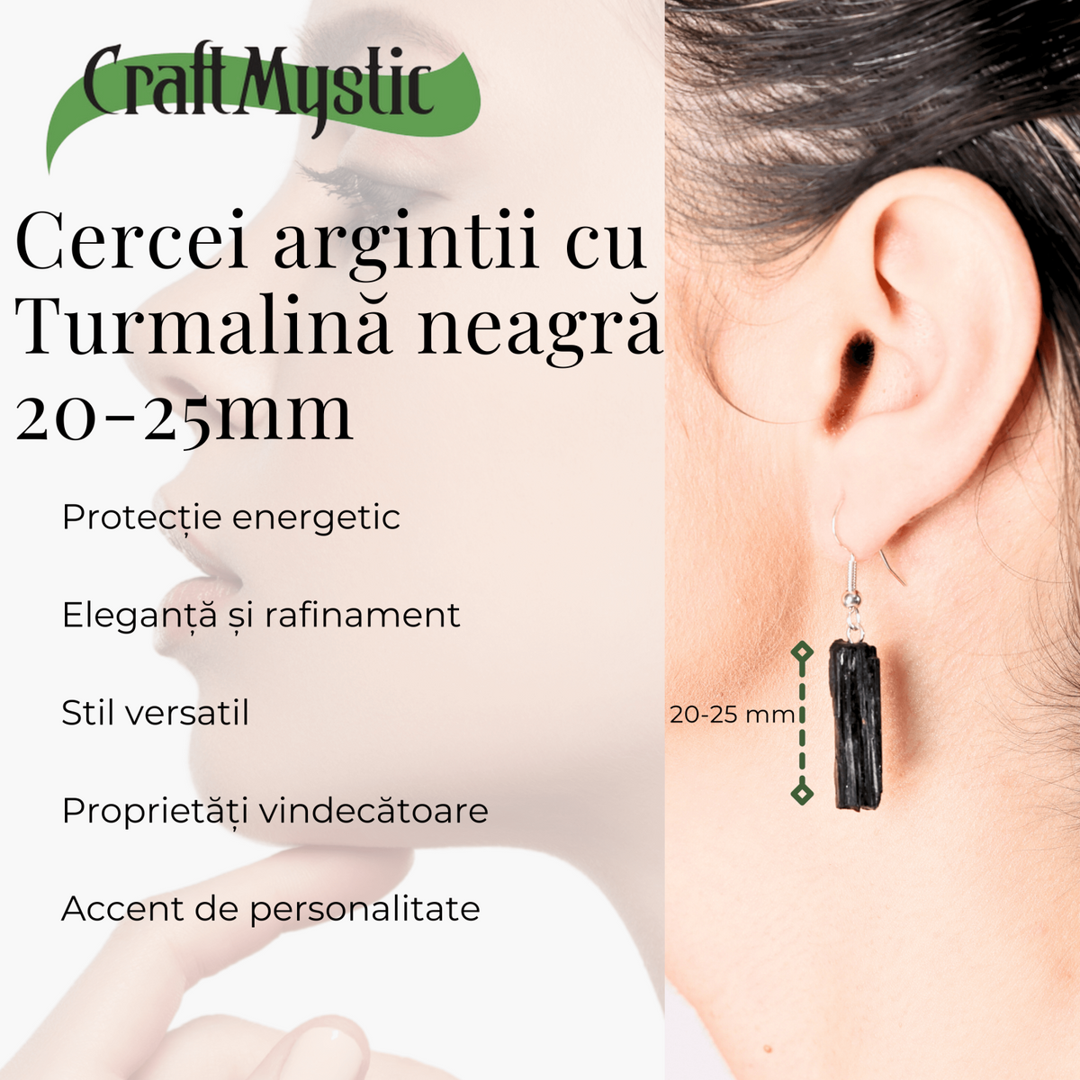 Cercei Argintii cu Turmalina Neagra Bruta 20-25mm