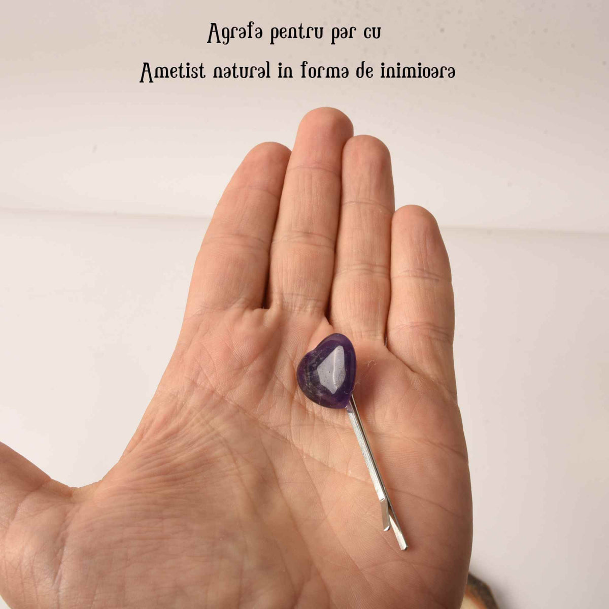 Agrafa de Par cu Inimioara din Ametist