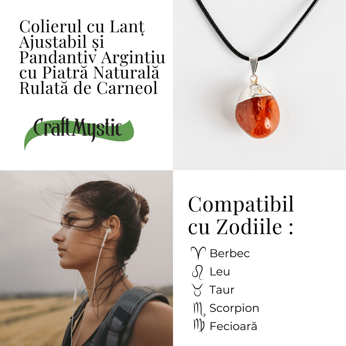 Colier cu Piatra Rulata de Carneol Natural – Energie, Creativitate si Motivare