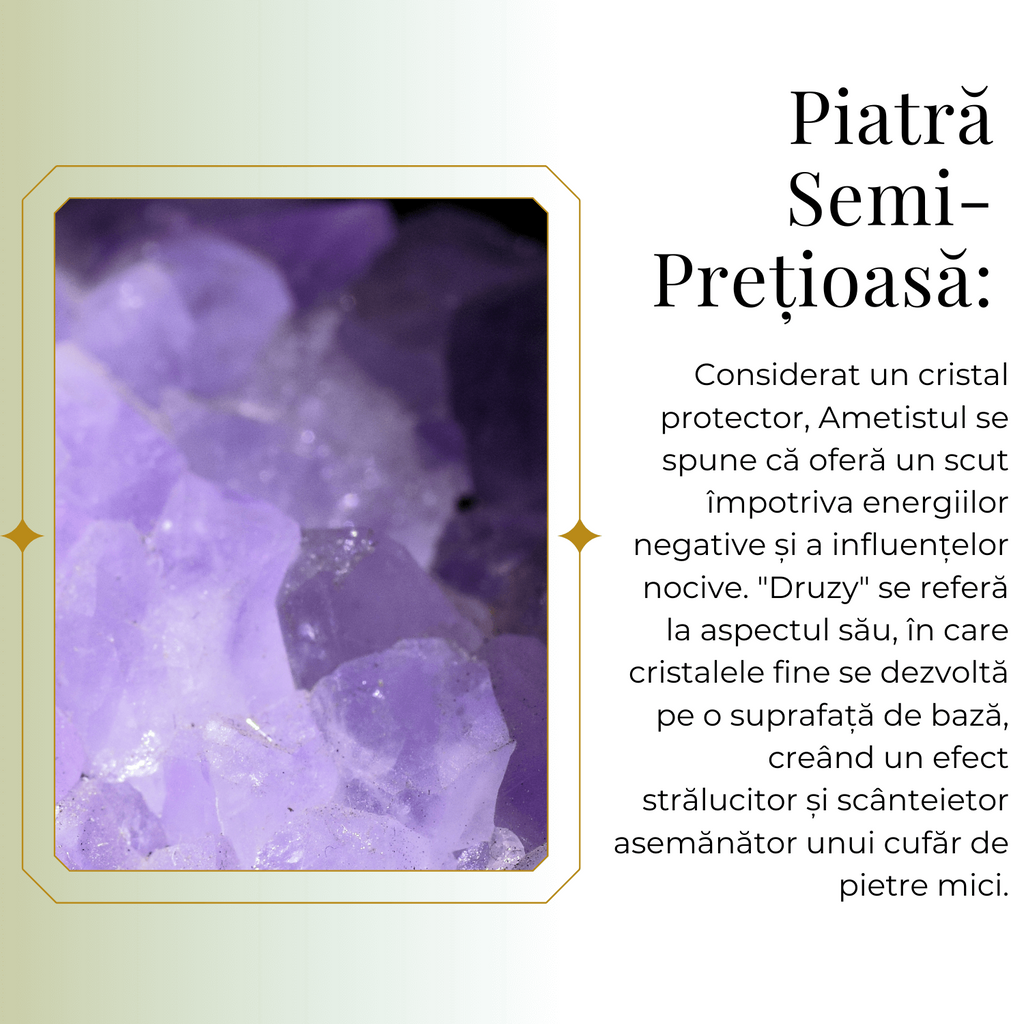 Colier ajustabil cu pandantiv Ametist brut cluster neregulat, calm si claritate