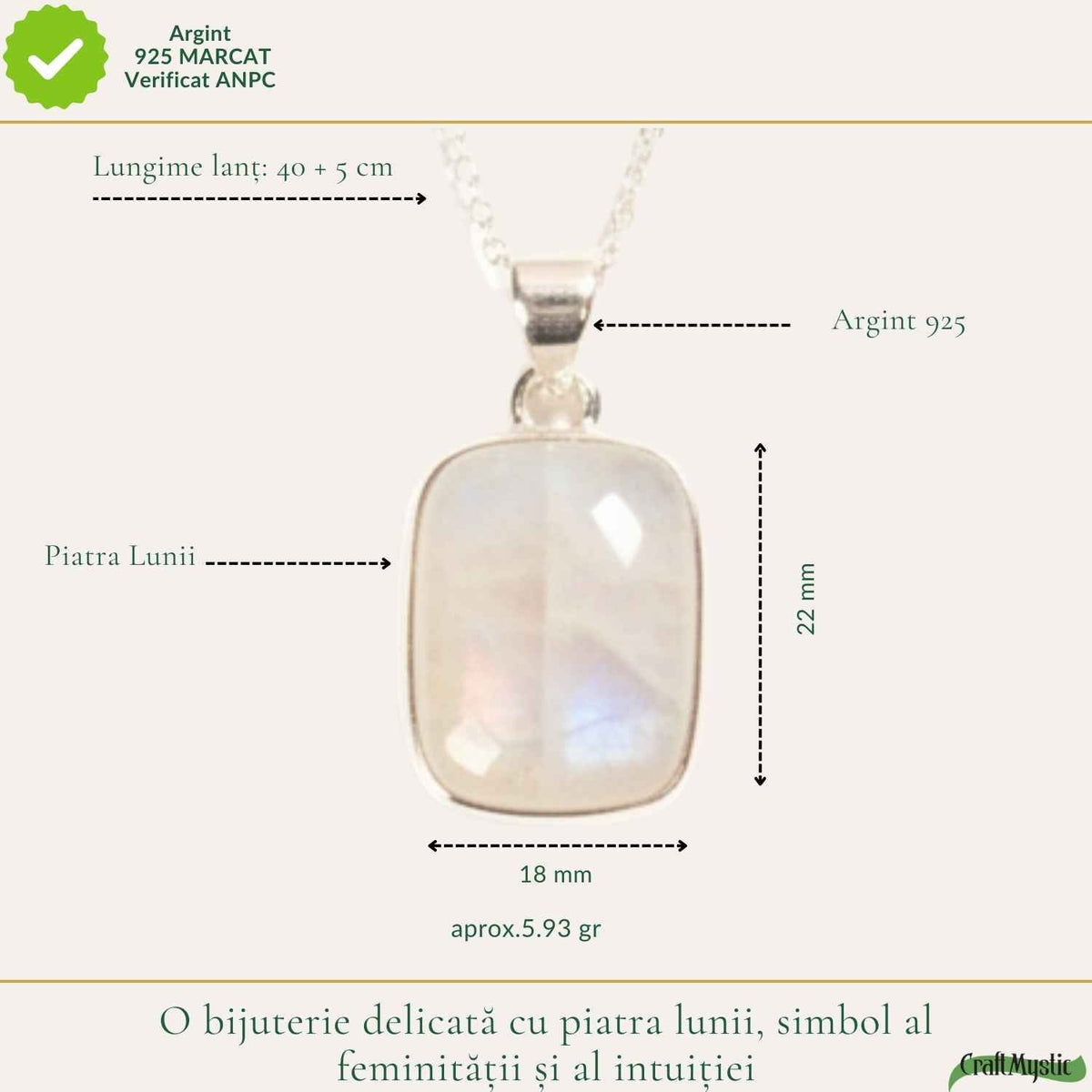 Colier cu Piatra Lunii, Argint 925 – CraftMystic